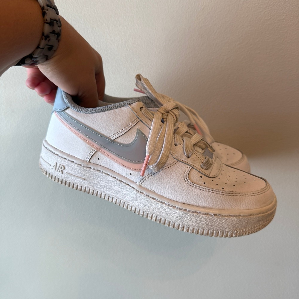 Nike Air Force 1 Low Kids White Pink Blue Sneakers CW1574 Size 5Y